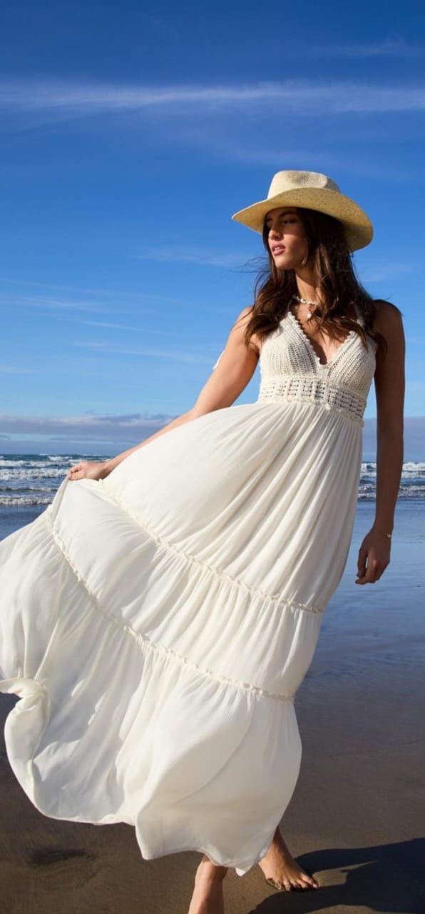 White Boho Beach Maxi Dress